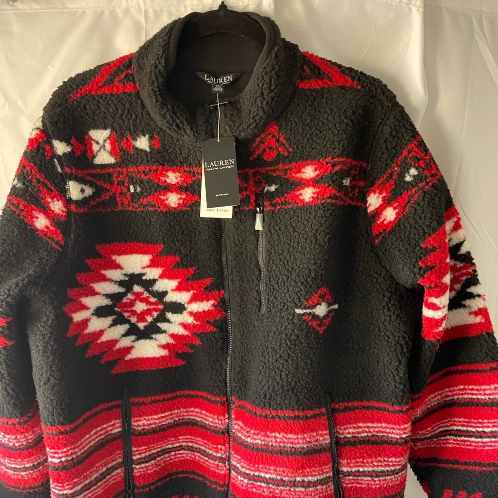 Red and black fur jacket Ralph Lauren
